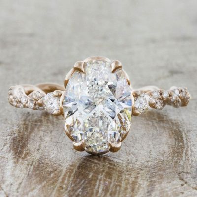 3.0 Carat Oval Zircon Engagement Ring With Pavé Rope Band
