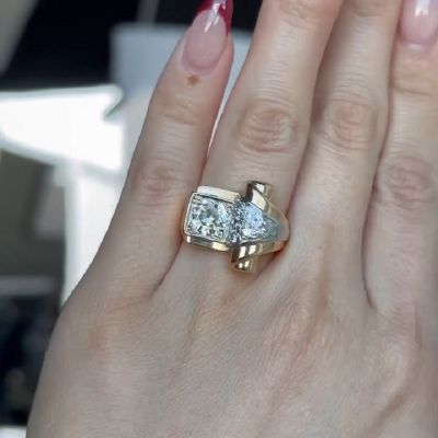 2.3 Carat Round Cut Vintage French Scroll Zircon Ring 