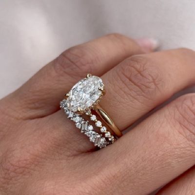 2.0 Carat Oval Zircon Cathedral Hidden Halo Engagement Ring