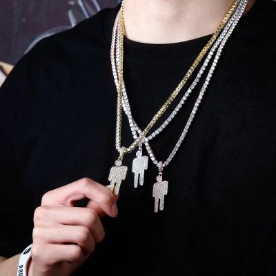  Billie Eilish Inspired Blohsh Necklace Stickman Pave Zircon Hip Hop Pendant