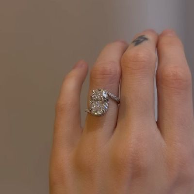 5.0 Carats Oval Cut Zircon Paired Micro Pave Wedding Engagement Ring