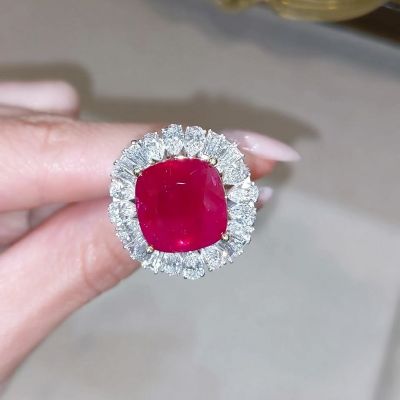 10.80 Carats Cushion Shaped Ruby Zircon Pave Ring