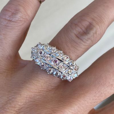 1.25 Carat Vintage Estate Old Mine Cut and Old European Cut Zircon Cluster East West Navette Cocktail Ring