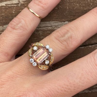 1.44 Carat Genuine Emerald Cut Imperial Set Round Zircon Cocktail Ring