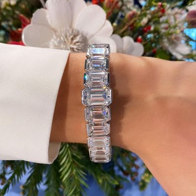 40ctw Emerald Cut White Sapphire Handmade Bracelet