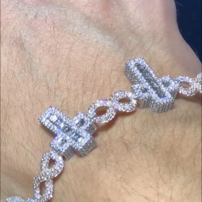 105ctw cushion cut Zircon cross design style luxury sterling silver handmade Bracelets