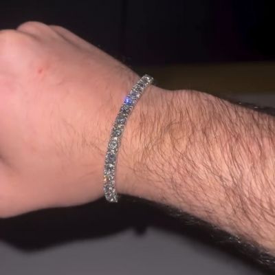 28ct round cut Zircon handmade sterling silver men's bracelet