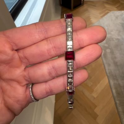 36ct cushion cut ruby ​​and Zircon sterling silver handmade bracelet