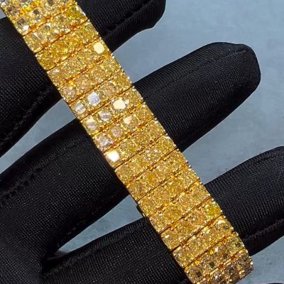 50ct Princess Cut Yellow Zircon Sterling Silver Plated Yellow Gold Handmade Bracelet