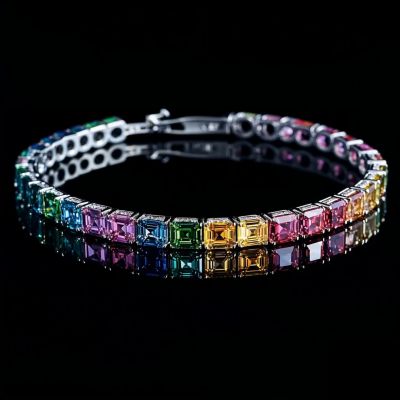 20ct cushion cut colored Zircon sterling silver handmade bracelet