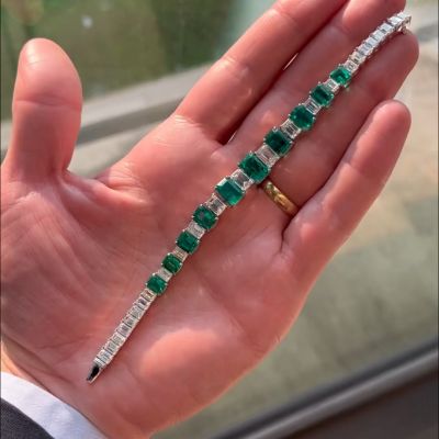 20ct cushion cut emerald sterling silver handmade bracelet