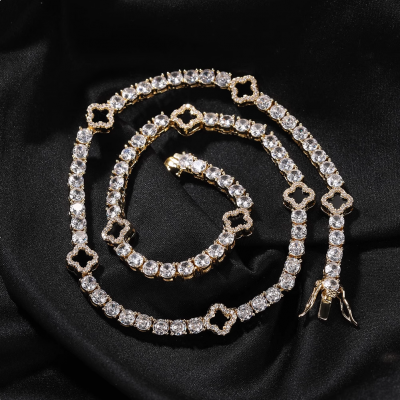 Four-leaf clover inlaid zircon tennis chain necklace and bracelet