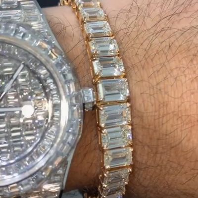 20ct emerald-cut Zircon sterling silver handmade rose gold-plated bracelet