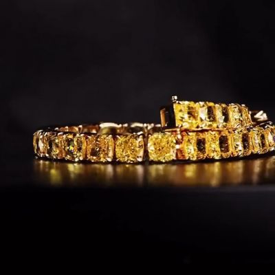 15ct princess-cut yellow Zircon handmade sterling silver and yellow gold-plated bracelet
