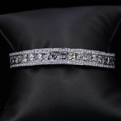 15ct cushion-cut Zircon handmade sterling silver bracelet