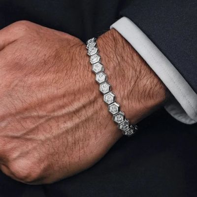 10ct hexagon-cut sterling silver handmade bracelet