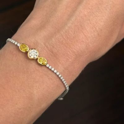 6ct round-cut sterling silver and yellow gold plated handmade bracelet