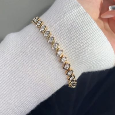 5ct round-cut sterling silver plated with yellow gold luxury handmade bracelet