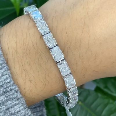 30ct Princess Cut Sterling Silver Handmade Bracelet