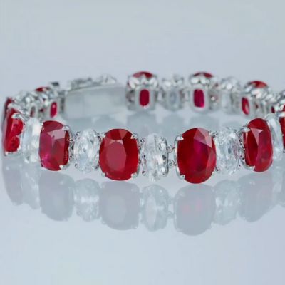 20ct oval-cut ruby ​​sterling silver handmade bracelet