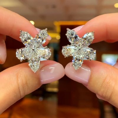 15ct Marquise and Pear Cut White Zircon Flower Earrings