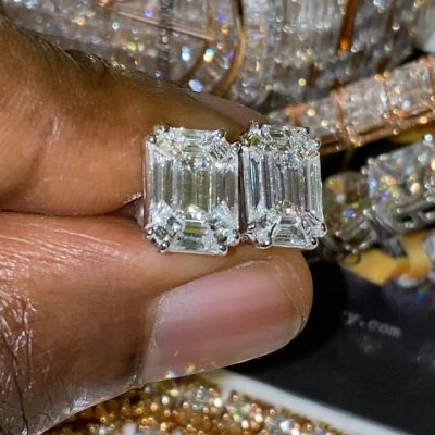 6ctw Emerald Cut White Sapphire Handmade Men's Stud