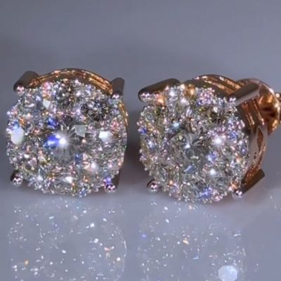 5ct round cut Zircon luxury sterling silver plated rose gold handmade stud earrings