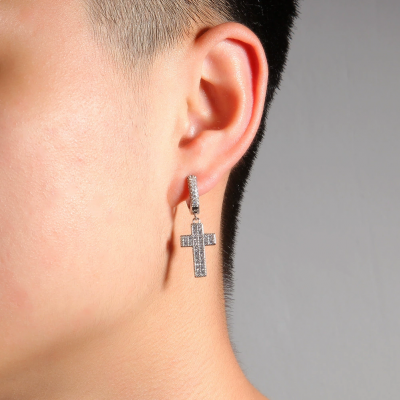 Hip-hop earrings retro fashion inlaid zircon cross earrings