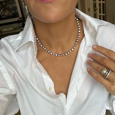 16.25ctw Round Cut White Sapphire Handmade Necklace in Blackened Yellow Gold