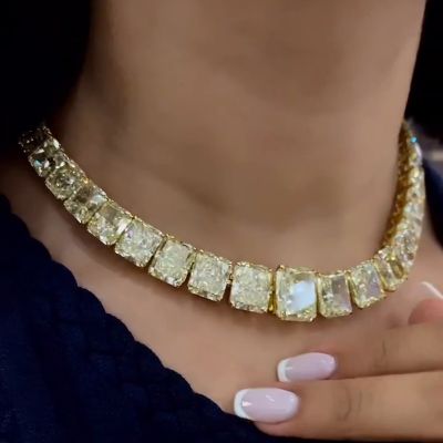 170ctw Radiant Cut Fancy Yellow Sapphire Rivière Necklace in Yellow Gold