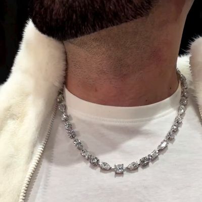 38ctw Multi-Shape Cut White Sapphire Handmade Men's Chain