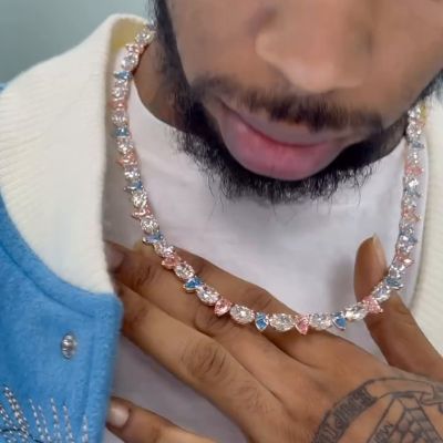 68ctw Oval & Pear Cut Blue Pink White Sapphire Candy Chain Necklace