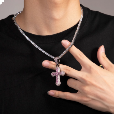 Hip Hop Street Fashion Cross Gemstone Necklace