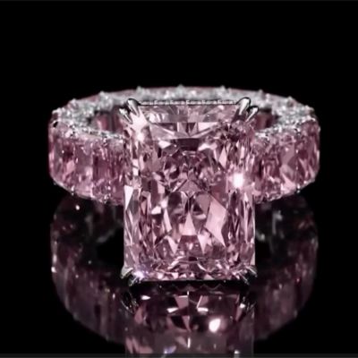 Under Halo 8ct Radiant Cut Pink Zircon Stone Ring