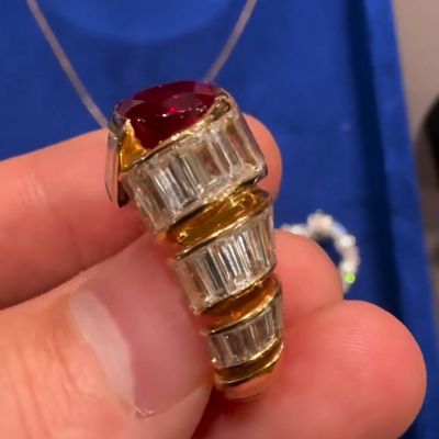 5ct Oval Cut Ruby Swirl  Baguette Zircon Vintage Engagement Ring