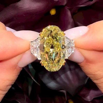 8ct Oval Cut Yellow Sapphire Split Shank Three Stone Engagement Ring