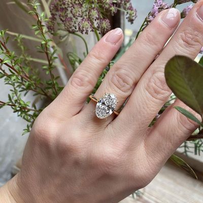 4.5ct Oval Cut White Sapphire Engagement Ring in Yellow Gold