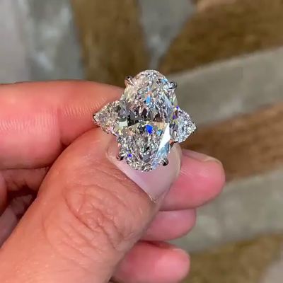 7ct Oval Cut White Sapphire Three Stone Pave Engagement Ring