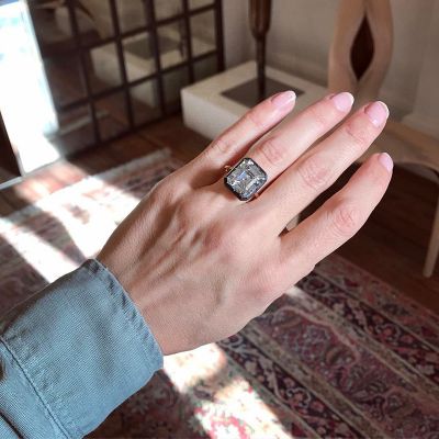 10ct Emerald Cut White Sapphire Yellow Gold Handmade Engagement Ring