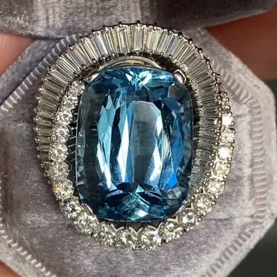 13ct Cushion Cut Aquamarine Halo Bypass Cocktail Ring