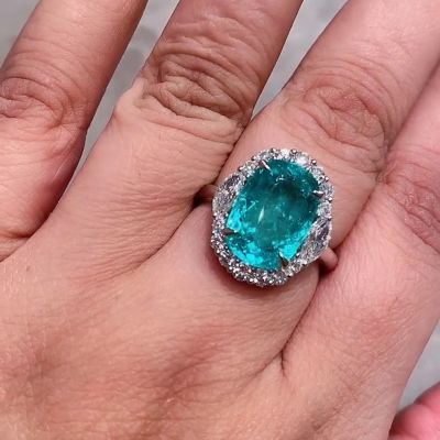 6ct Cushion Cut Paraiba Tourmaline Halo Handmade Engagement Ring