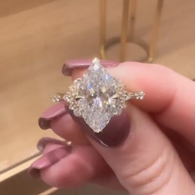 2.5ct Marquise Cut White Sapphire Classic Engagement Ring in Yellow Gold