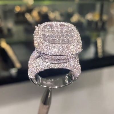 6.5ct Round & Emerald Cut Paved White Sapphire Sterling Silver Men's Ring