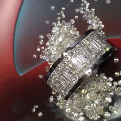 Emerald & Princess Cut White Sapphire Half-Eternity Men's Band