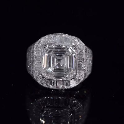 10ct Asscher Cut White Sapphire Chandelier Luxury Handmade Men's Ring