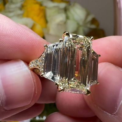 7ct Emerald Cut White Sapphire Yellow Gold Classic Handmade Engagement Ring