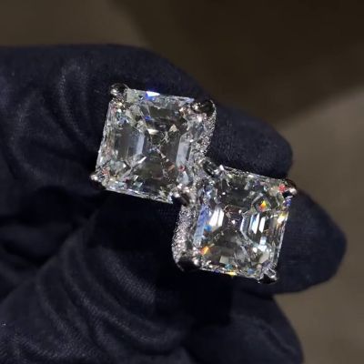 10ct Asscher Cut White Sapphire Pave Set Prongs Eternity Band Engagement Ring