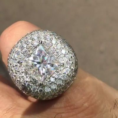 3.5ct Princess Cut White Sapphire Paved Handmade Men's Ring