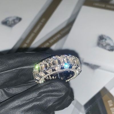 1ct Each Emerald Cut White Sapphire Eternity Paved Handmade Engagement Ring