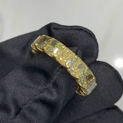 15ctw Cushion Cut Fancy Yellow Sapphire Eternity Band Handmade Ring